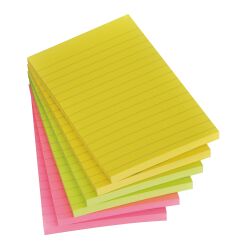 Post-it notepad, 102 x 152 mm, ruled, assorted neon colours