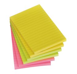 Post-it notepad, 102 x 152 mm, ruled, assorted neon colours