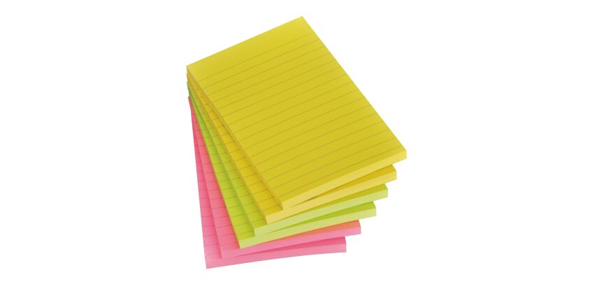 Notes lignées repositionnables couleurs assorties Post-It 102 x 152 mm - bloc de 100 feuilles