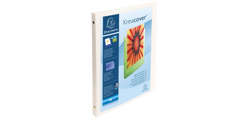 Classeur 4 anneaux plastifié Exacompta Kreacover® personnalisable A4 - Dos 2 cm blanc