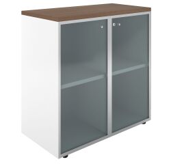 Bibliothèque basse vitrée Maestro noyer