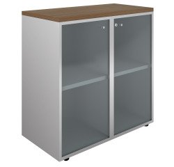 Bibliothèque basse vitrée Maestro noyer