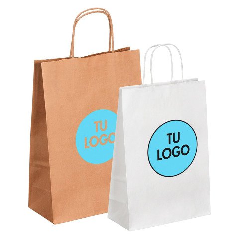 Bolsas de papel personalizadas kraft con asas retorcidas - 32 + 12 x 40 cm
