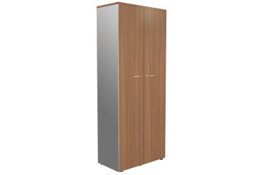 Hoher Schrank Holz H 217 x B 86 cm Klapptüren Nußbaum Gehäuse in Alu Darwin - Essenzza 