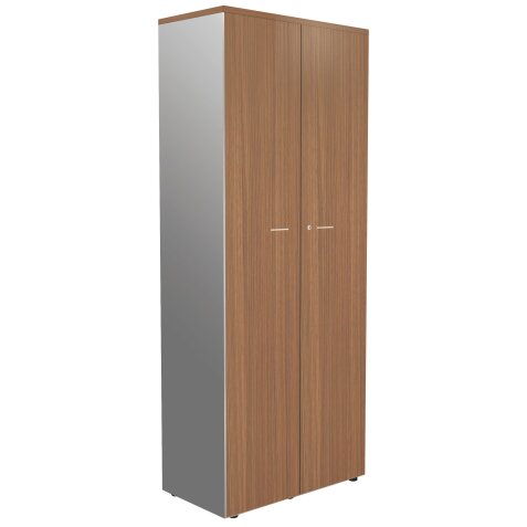 Hoher Schrank Holz H 217 x B 86 cm Klapptüren Nußbaum Gehäuse in Alu Darwin - Essenzza 