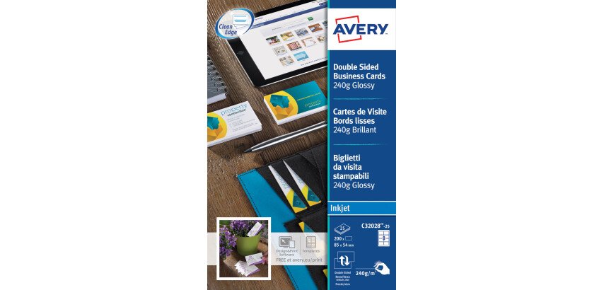 Tarjeta de visita para inkjet Avery Quick and Clean C32028 - 85 x 54 mm 240 g blanco - Paquete de 80