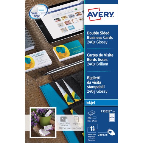 Tarjeta de visita para inkjet Avery Quick and Clean C32028 - 85 x 54 mm 240 g blanco - Paquete de 80