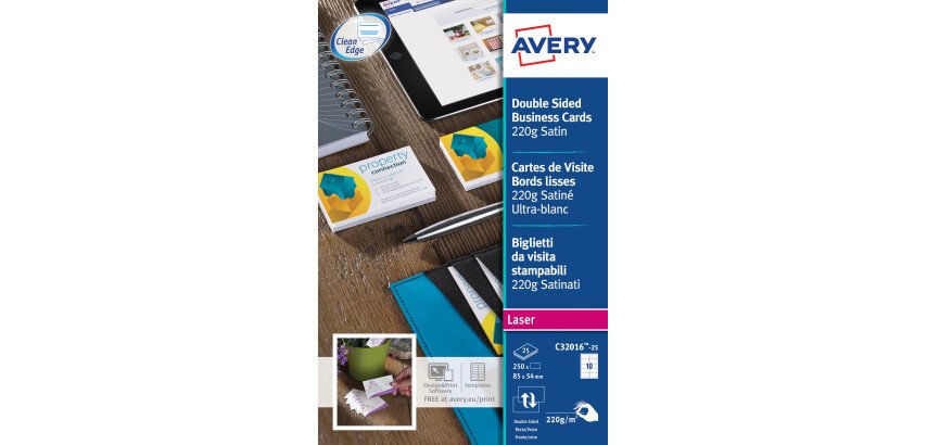Tarjeta de visita láser Avery Quick and Clean C32016 - 85 x 54 mm 220 g blanco - Paquete de 250