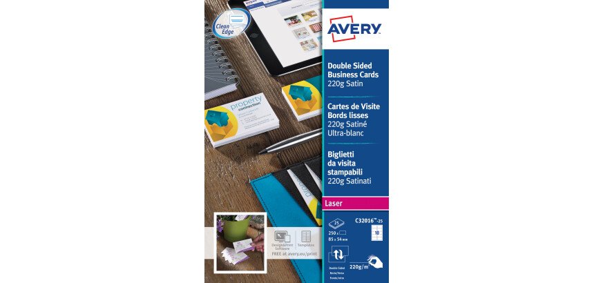 Carte de visite laser Avery Quick and Clean C32016- 85 x 54 mm 220 gr blanche - Pochette de 250