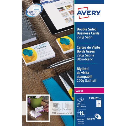 Tarjeta de visita láser Avery Quick and Clean C32016 - 85 x 54 mm 220 g blanco - Paquete de 250