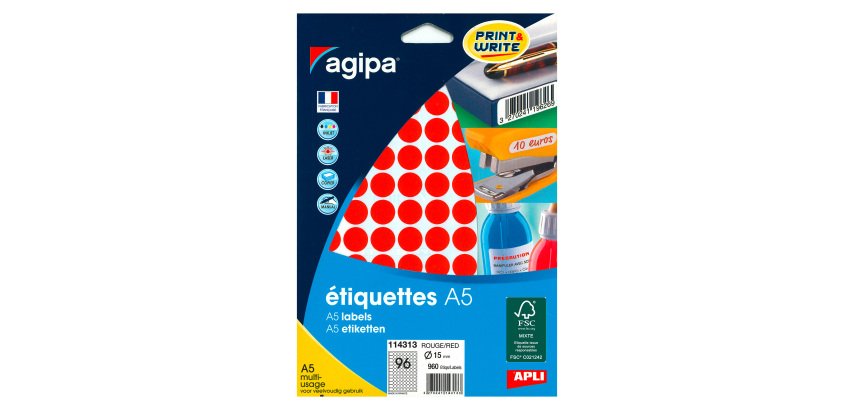 Zelfklevende etiketten Ø 15 mm Agipa 11431 kleur - Doos van 960
