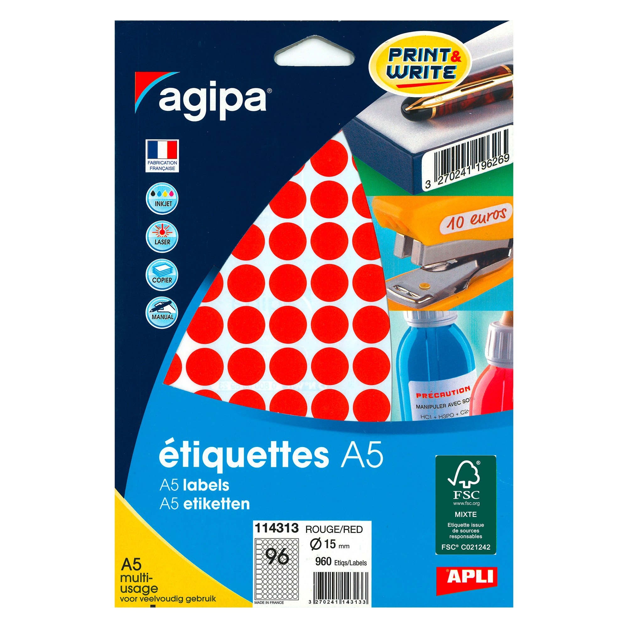Rouleau APLI 2832 Gommettes Triangles Noirs 20mm - Référence 11497 - Neuf