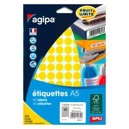 Pastille adhésive Ø 15 mm Agipa 11431 couleur - Boîte de 960