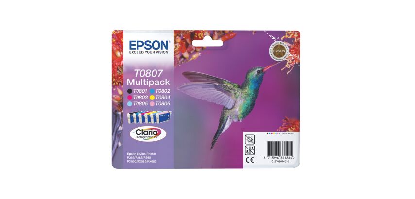Pack von 6 Kartuschen Epson T0807 Schwarz + Farbig