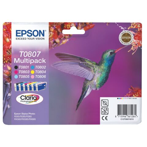 Epson T0807 Pack 6 cartuchos originales Negro + Multicolor (330 + 5 x 435 páginas)