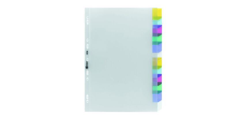 Intercalaire A4 polypropylène transparent Oxford 12 onglets neutres multicolores - 1 jeu