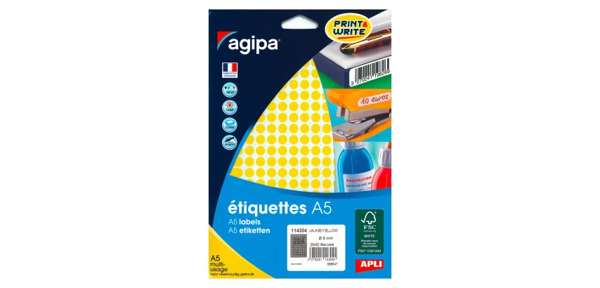Pastille adhésive Ø 8 mm Agipa 11430 couleur- Boîte de 2940
