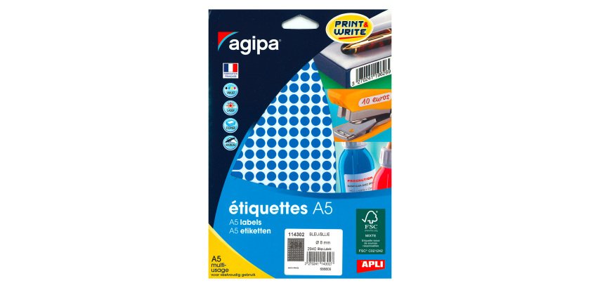 Zelfklevende etiketten Agipa  Ø 8 mm 11430 kleur - doos van 2940