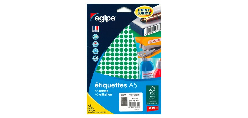 Pastille adhésive Ø 8 mm Agipa 11430 couleur- Boîte de 2940