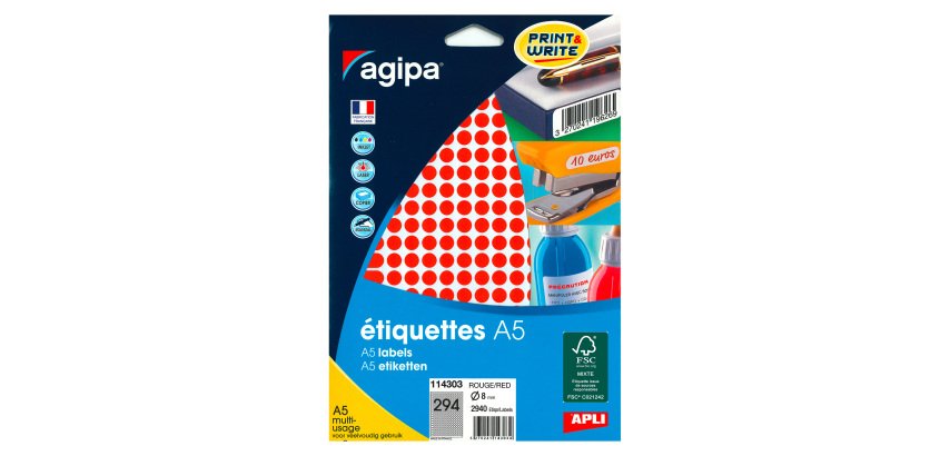Zelfklevende etiketten Agipa  Ø 8 mm 11430 kleur - doos van 2940