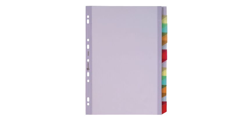 Intercalaires neutres plastique coloré A4 Elba 12 divisions multicolores - 1 jeu