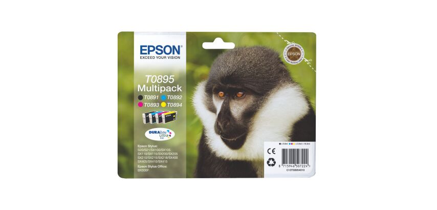 Epson T0895 Pack 4 cartuchos Originales negro + tricolor (180 + 3 x 185 páginas)