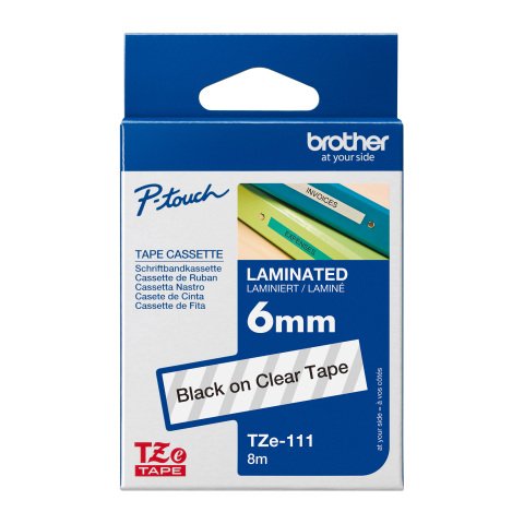 Cinta laminada Brother TZe111 negro sobre transparente 6 mm x 8 m