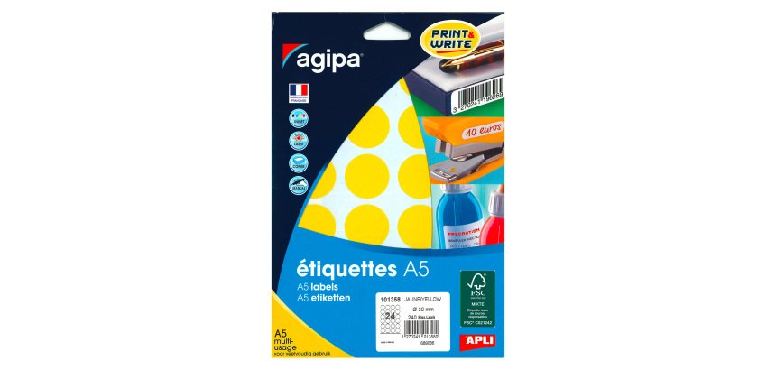 Pastille adhésive Ø 30 mm - pochette de 240 gommettes