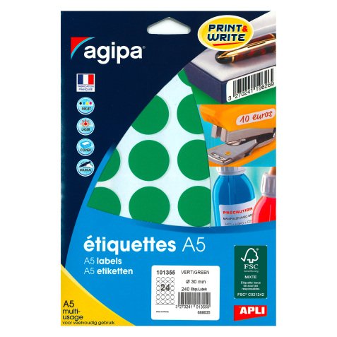 Zelfklevende etiketten Ø 30 mm Agipa 10135 kleur - doos van 240