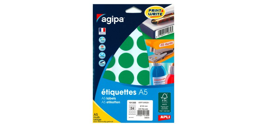 Pastille adhésive Ø 30 mm - pochette de 240 gommettes