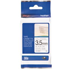 Cinta adhesiva no laminada negro sobre blanco TZE N201 de 3,5 mm de Brother