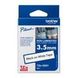 Ruban non laminé Brother 3,5 mm TZE N201 blanc écriture noire