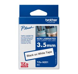 Ruban non laminé Brother 3,5 mm TZE N201 blanc écriture noire