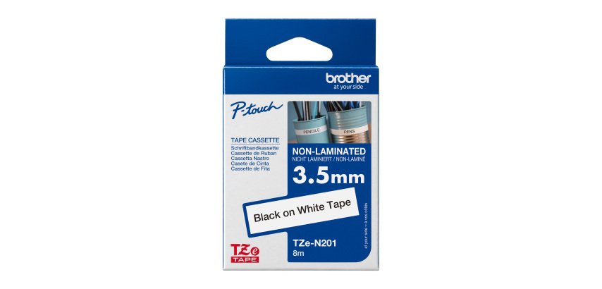 Nicht-laminiertes Band Brother TZE N201-3,5 mm Weiß mit schwarzem Text
