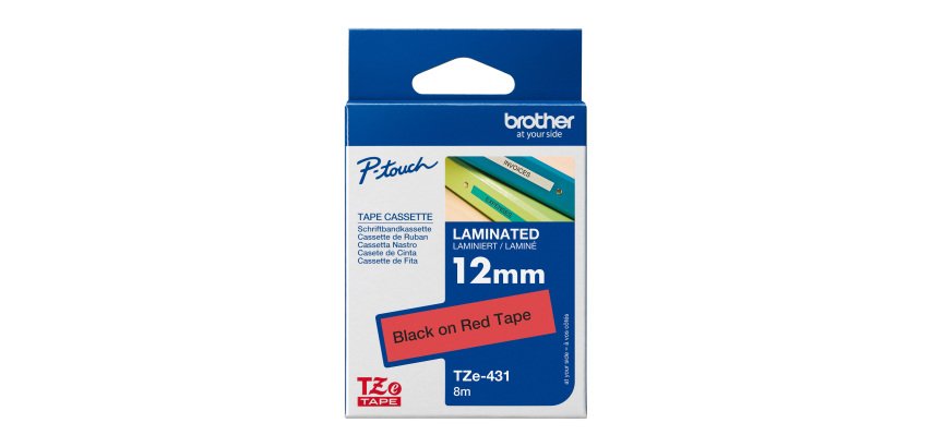 Laminiertes Band TZE431 12 mm Schwarz-Rot