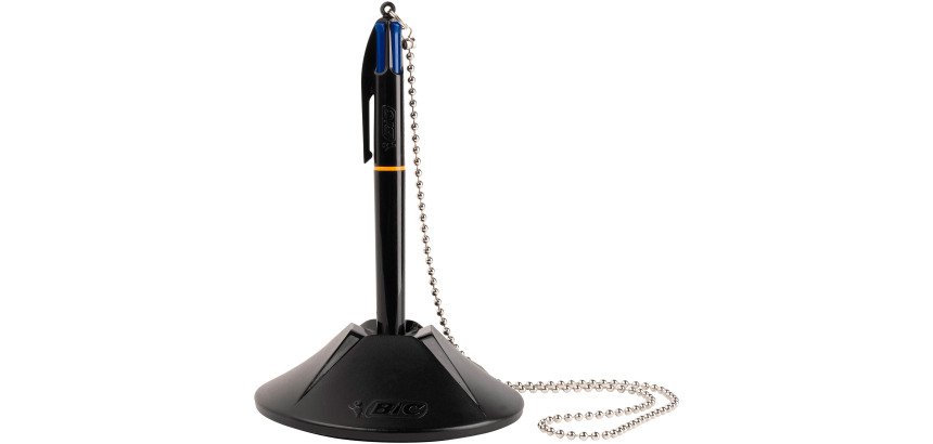 Stylo bille 4 couleurs Bic sur socle pointe conique - écriture moyenne