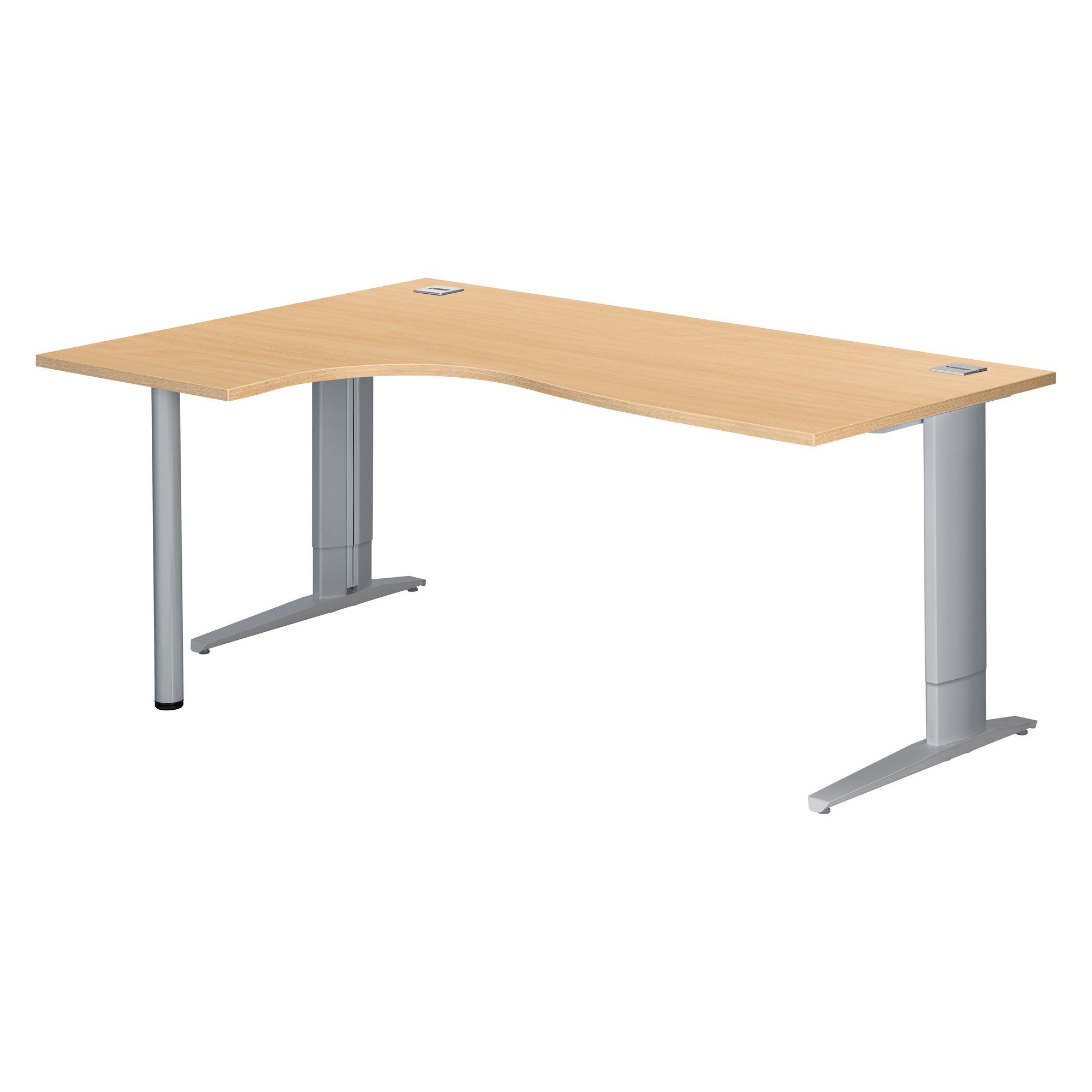 Bureau compact hêtre réglable en hauteur L 180 cm retour à gauche piètement L métal Plus Essens
