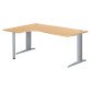 Bureau compact hêtre réglable en hauteur L 180 cm retour à gauche piètement L métal Plus Essens
