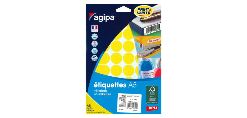 Pastille adhésive Ø 24 mm Agipa 11432 couleur - Boîte de 400