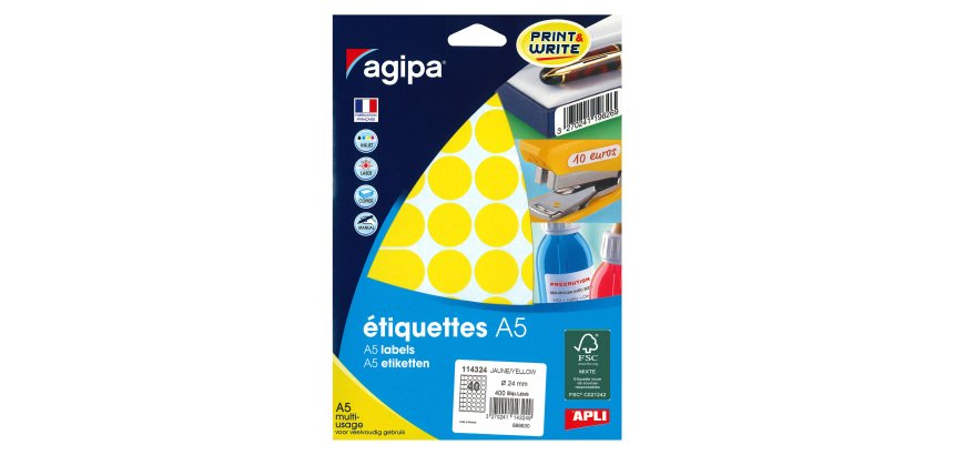 Pastille adhésive Ø 24 mm Agipa 11432 couleur - Boîte de 400
