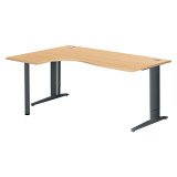 Bureau compact hêtre réglable en hauteur L 180 cm retour à gauche piètement L métal Plus Essens