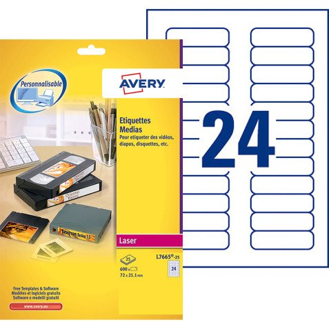 Pack von 600 Etiketten Avery 72 x 21,2 mm für numerische Cartridges L7665-25