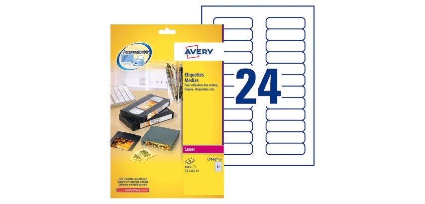 Sleeve of 600 Avery labels 72 x 21,2 mm for digital cartridges L7665-25