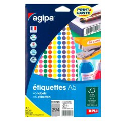 Round labels Ø 8 mm Agipa 11995 assorted colours - Box of 1764