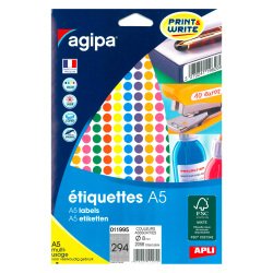 Pastille adhésive Ø 8 mm Agipa 11995 couleurs assorties - Boîte de 1764