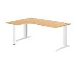 Scrivania excellens faggio 180 cm con angolare integrato sinistro e gambe regolabili bianche