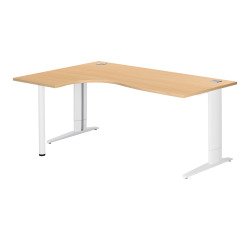 Bureau compact hêtre réglable en hauteur L 180 cm retour à gauche piètement L métal Plus Essens