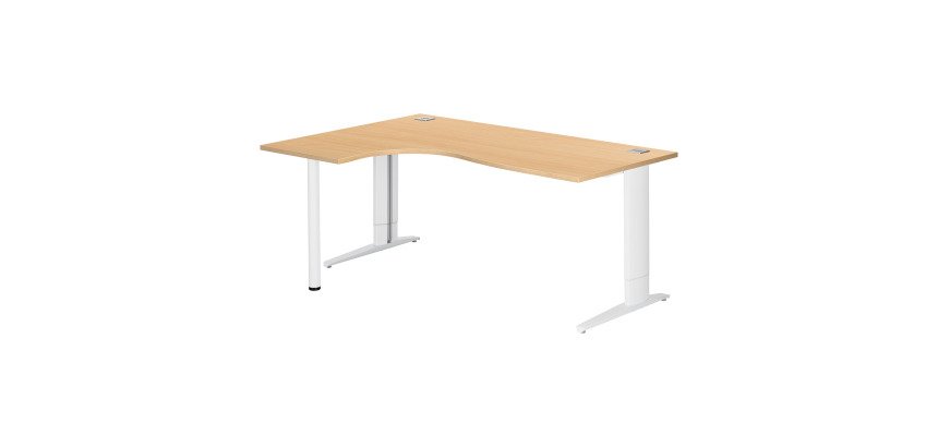Scrivania excellens faggio 180 cm con angolare integrato sinistro e gambe regolabili bianche