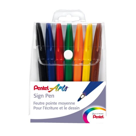 Stylo feutre Pentel Sign Pen écriture moyenne - Pochette de 7 couleurs fun