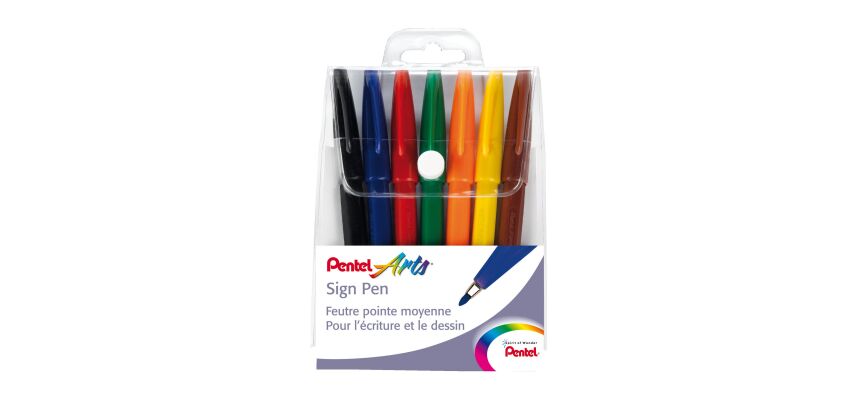 Stylo feutre Pentel Sign Pen couleurs assorties 1 mm - Pochette de 7